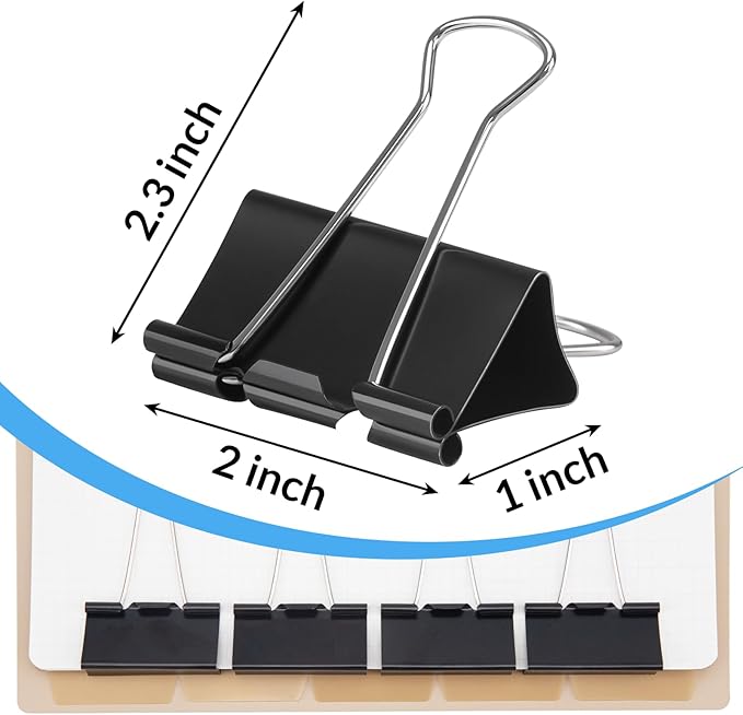2 Inch 12 Pack Extra Large Binder Clips, Jumbo Paper Clips, Big Paper Clamps, Binder Clips Large Size for Home, School and Office Supplies