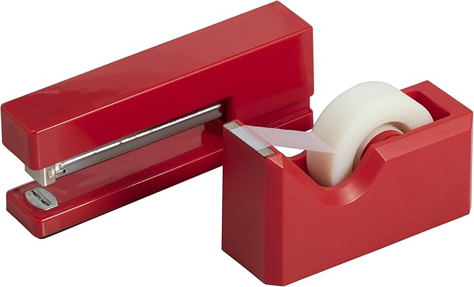 JAM PAPER Office & Desk Sets - 1 Stapler & 1 Tape Dispenser - Red - 2/Pack