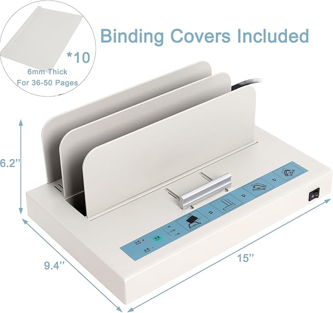 Thermal Binding Machine 500 Sheets Capacity Book Binding Material 110V Binding Machine A3(Short Edge)/A4/A5 Document Heat Binder with 10Pcs Covers (White)