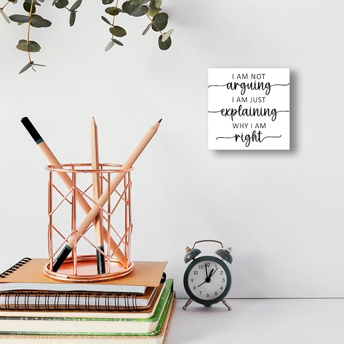 Funny Couple Wooden Block Sign "I Am Not Arguing I Am Just Explaining Why I Am Right" 5x5x1 INCH, Office Humor Decor with Funny Debate Quote, Vintage Style Plaque for Desk or Wall
