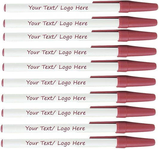 Personalized Stick Pens With your Custom Logo or Text-500 Pack Bulk-for Businesses, Parties, and Events, Custom Printed Slim Ballpoint Pens with Cap, Burgundy, Black Ink