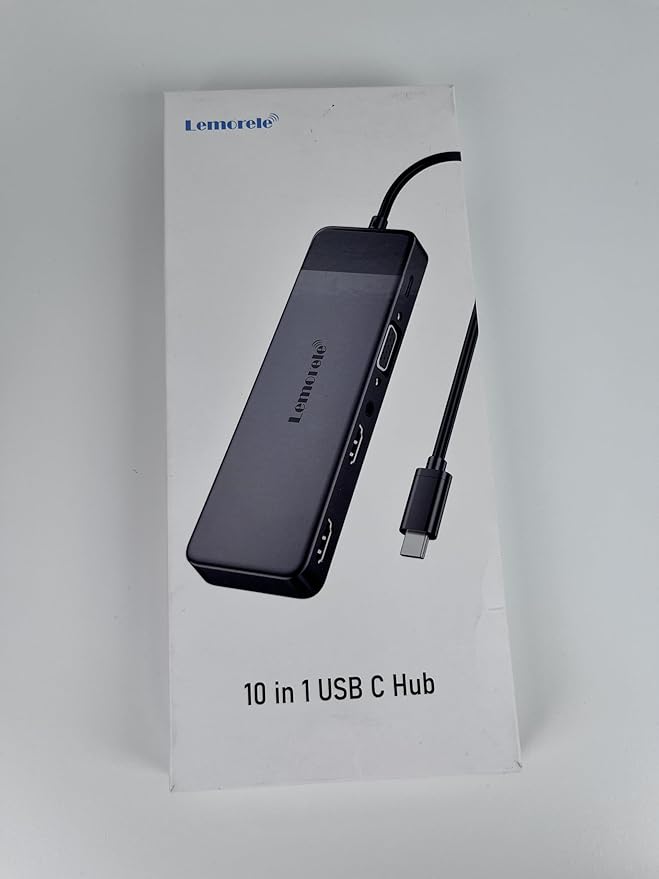 Lemorele USB C Docking Station Dual Monitor 10- in-1 Triple Display Laptop Hub Multiport Adapter w/2 HDMI 4K+VGA+3 USB3.0/2.0+TF/SD 2.0+Audio+100W PD, USB C Dongle for Mac/Dell/HP/Lenovo/Surface