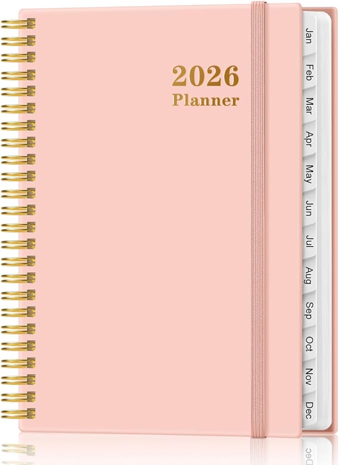 2026 Planner - Weekly and Monthly Calendar Planner from Jan 2026 - Dec 2026, Planner 2026 Spiral Bound with 12 Monthly Tabs, Inner Pocket, Perfect for School Office Supplies, 6.4" x 8.5", Pink