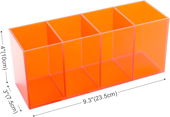 Pen Holder for Desk Neon Acrylic Pencil Holder Cup Makeup Brush Storage Organizer for Vanity, Neon Orange