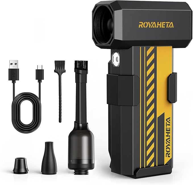 Electric Compressed Air Duster Cordless: 130000RPM Air Blower with LED, 4-Gear Adjustable Mini Blower, Aluminum Alloy Body with 1/4 Nut, Electric Duster for Keyboard Car, Ideal for Home Office Gamers