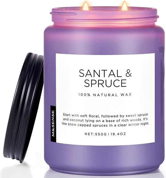 M&SENSE Santal Spruce Christmas Coconut Soy Candles for Home Scented, 19.4oz 110 Hour Slow Burning Large Candle Gift for Stress Relief, Meditation, Relaxing SPA, Best Smelling Christmas Gifts