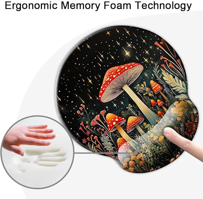 Ergo Comfort Gel Wrist Rest Mouse Pad-Ergonomic Office Mousepad with Wrist Support-Non-Slip, Design Desk Accessories Mat for Home&Game Decor Mushroom Star