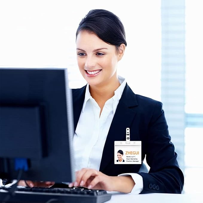 ID Badge Holder with Clip Clear Plastic Name Tag Holders Horizontal Ziplock Waterproof PVC ID Card Holder with Clip Straps(50 Pack, Horizontal 2.3X3.5)