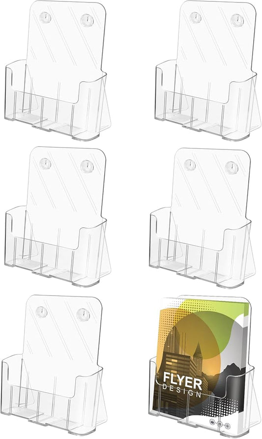 Acrylic Brochure Holder, Acrylic Sign Holder 8.5 x 11, 6 Packs Brochure Display Stand, Clear Flyer Holder Pamphlet Paper Literature Holder for Document Magazine Menu, Table Desk Wall Mount