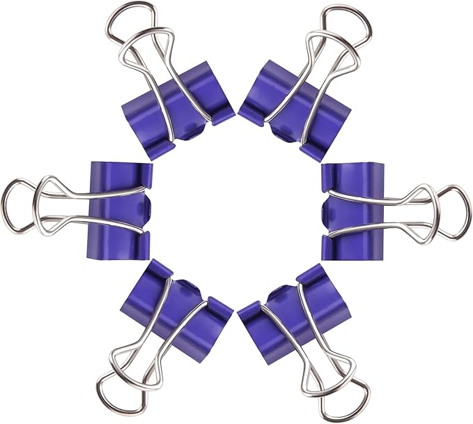 Small Purple Binder Clips, 3/4 Inch (19mm), 50 Pack Mini Clips
