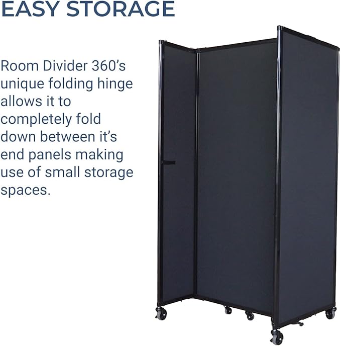 Versare Room Divider 360 Portable Wall Partition | Folding Panels | Large Freestanding Divider | Locking Wheels | Temporary Room Separator
