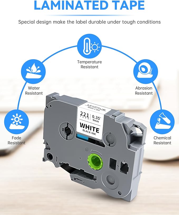 Compatible for Brother Tze-221 Tze-121 Tze-421 Tze-521 Tze-621 Tze-721 Tz Tape 9mm 0.35" Laminated Tape Label Maker Tape for P Touch PTD200 PTD210 PTH110 PTD220 PTD600 PTD400AD, 6-Pack