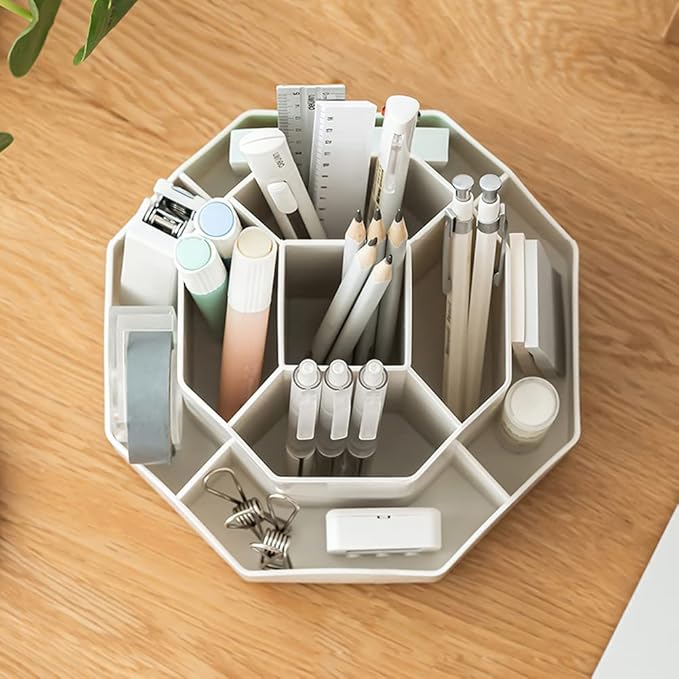 Rotating Art Supply Storage Organizer,Pencil Holder with 9 Compartment, Pen Storage Organizer, for Kids Art Desk, Homeschool Supplies, Home Office Desktop Organizer(Grey)