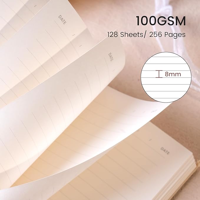 CAGIE Lined Journal Notebook for Women Girls, A5 Hardcover Linen Journals For Writing 256 Pages, Aesthetic Womens Diary, Gifts 8.3'' x 5.7'' Beige