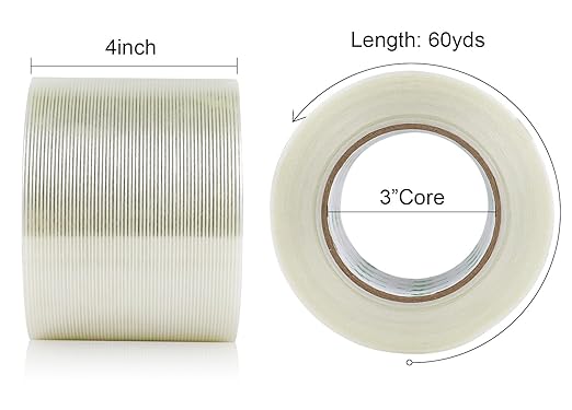 BOMEI PACK Wide Strapping Tape, 4Inch Heavy Duty Reinforced Packing Tape, Fiberglass Filament 60yds 5.5Mil