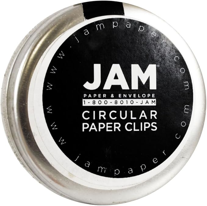 JAM PAPER Circular Paper Clips - Round Paperclips - Silver - 50/Pack
