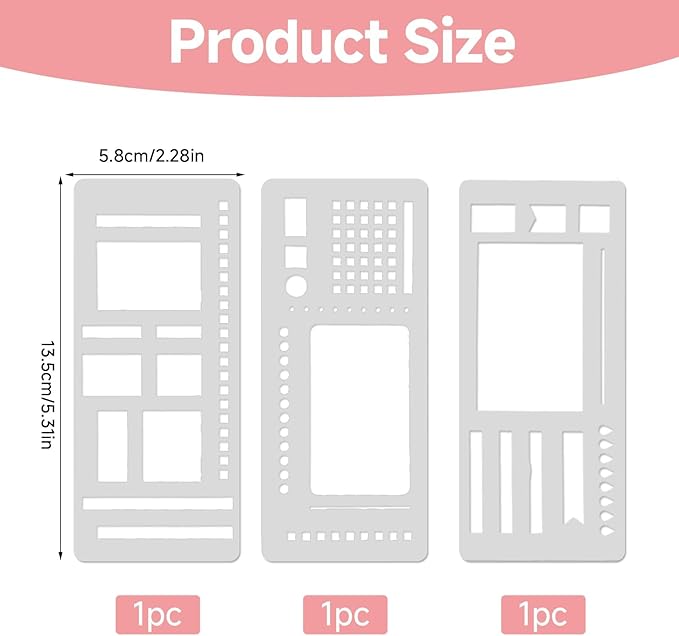 Handmade Flexible Record Template, Planner Stencil Set for Dot Grid Journals, Flexible Drawing and Checklist Templates, for Journaling Checklists, Lines, Boxes & Daily Planning, 3 Pack