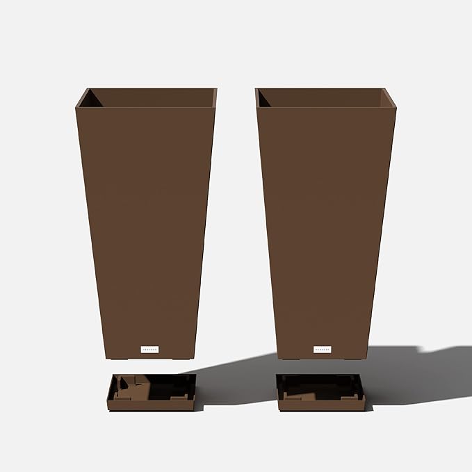 Veradek V-Resin Indoor/Outdoor Taper Planter (Espresso, 30 inch - 2 Pack with 2 Saucer Trays)