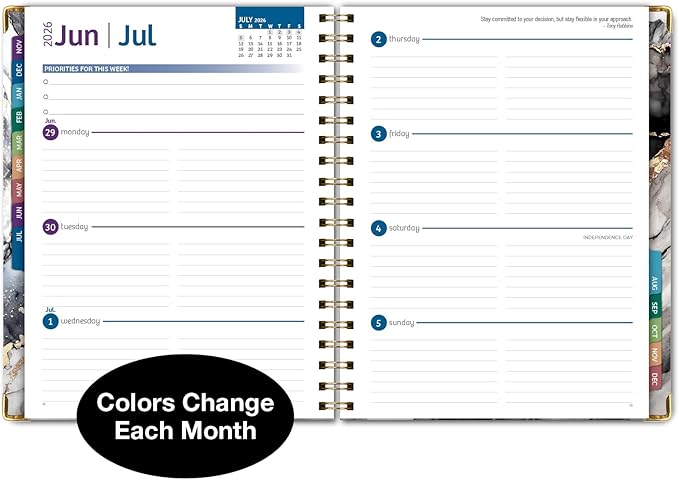 HARDCOVER 2026 Planner, 8.5"x11": 14 Months (November 2025 - December 2026), Daily Weekly Monthly Planner, Yearly Agenda, Bookmark, Pocket Folder and Sticky Note Set (Black Gold Marble)
