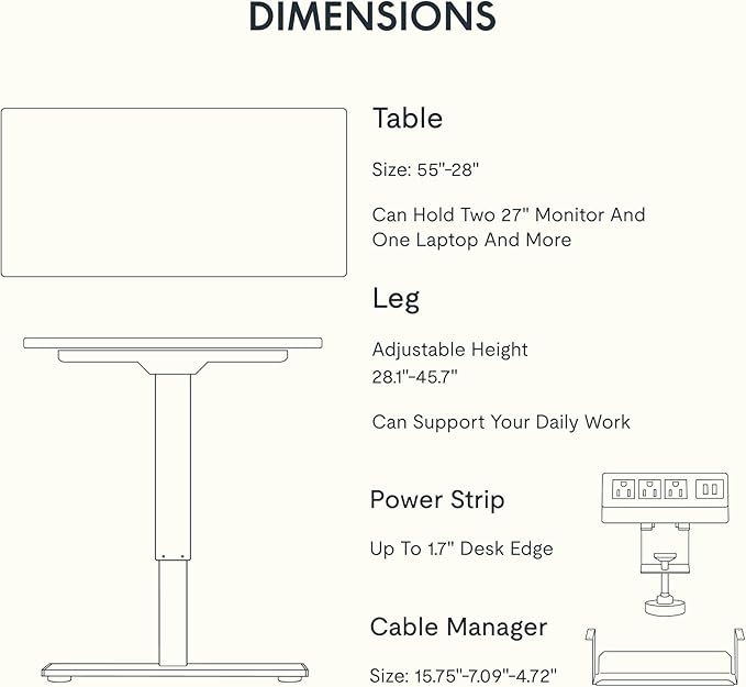 FLEXISPOT EN2 Whole-Piece Standing Desk with Clamp Power Strip, 55 x 28 Electric Stand Up Height Adjustable Desk with Cable Management (White Frame + 55" Mahogany Top, 2 Packages)