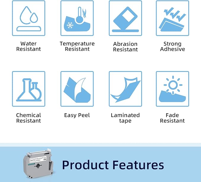 Compatible with Brother P Touch M Tape M-K231 K231s M231 MK-231 MK231 12mm 0.47'' White Label Maker Tape,Replacement for Brother PTouch PT-M95 PT-85 PT-75 PT-65 Label Makers