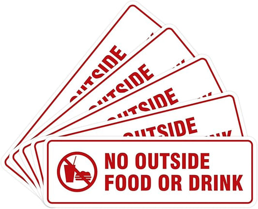Standard No Outside Food or Drink Door/Wall Sign - White/Red - Small 5 Pack