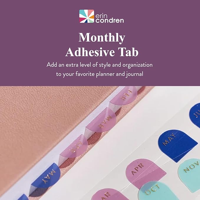 Erin Condren Monthly Adhesive Tabs, 12 Months of Adhesive Tabs for Yearly Planning, Use Them to Tab Undated Planners and Add a Pop of Color