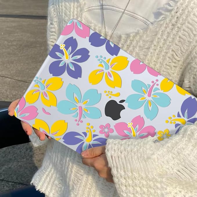 for MacBook Air 13.6 inch Case 2025 M4 A3240 2024 M3 A3113 2022 2023 A2681 M2 Chip, Crystal Plastic Pattern Hard Shell Case Cover for Mac Air 13 M4 2025 Touch ID, Colorful Hibiscus Flower