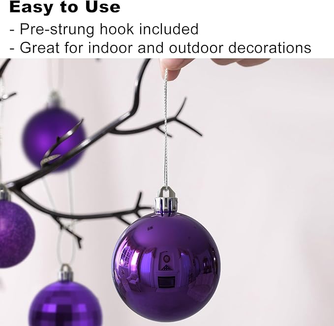 Purple Christmas Ornaments - Christmas Tree Decorations Shatterproof Hanging Balls for Birthday Wedding Holiday Decor Set of 36pcs, Multi-Sizes(1.6",2.5",3.2")