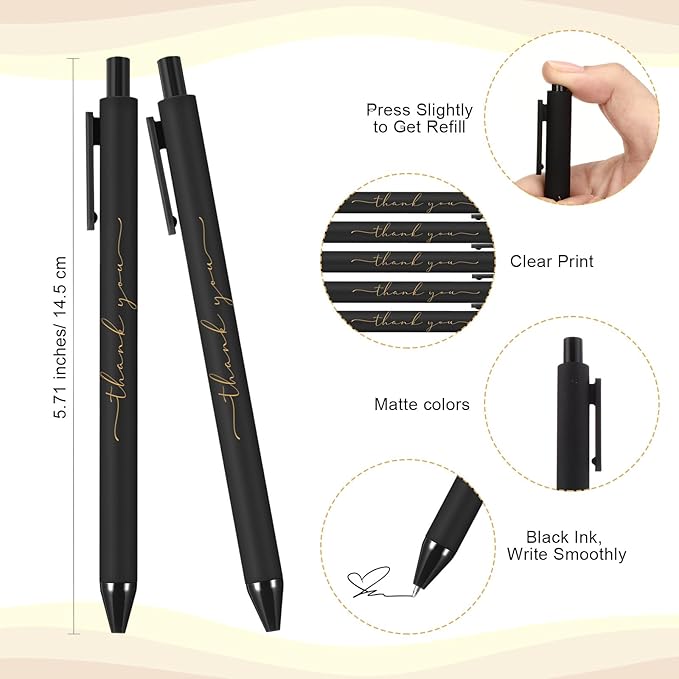 100pcs Thank You Pens Bulk Cute Multicolor Ballpoint Pen for Men Women Server Accessories Employee Holiday Appreciation Gifts for Teacher Office Back to School Party Favor (Black)