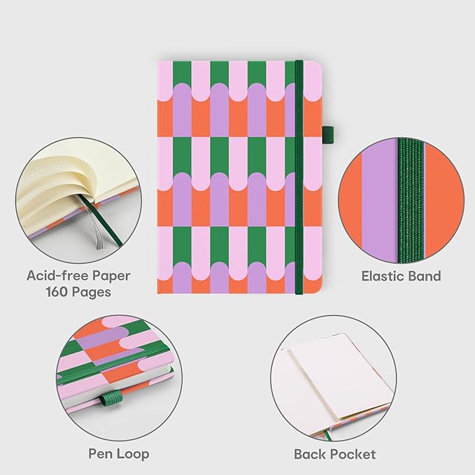 &And Per Se Dotted Journal Notebook for Women&Men with Pattern, A5 Hardcover, 160 Pages 100GSM Thick Dotted Paper, 3 Sheets of Stickers Included(Color Block)