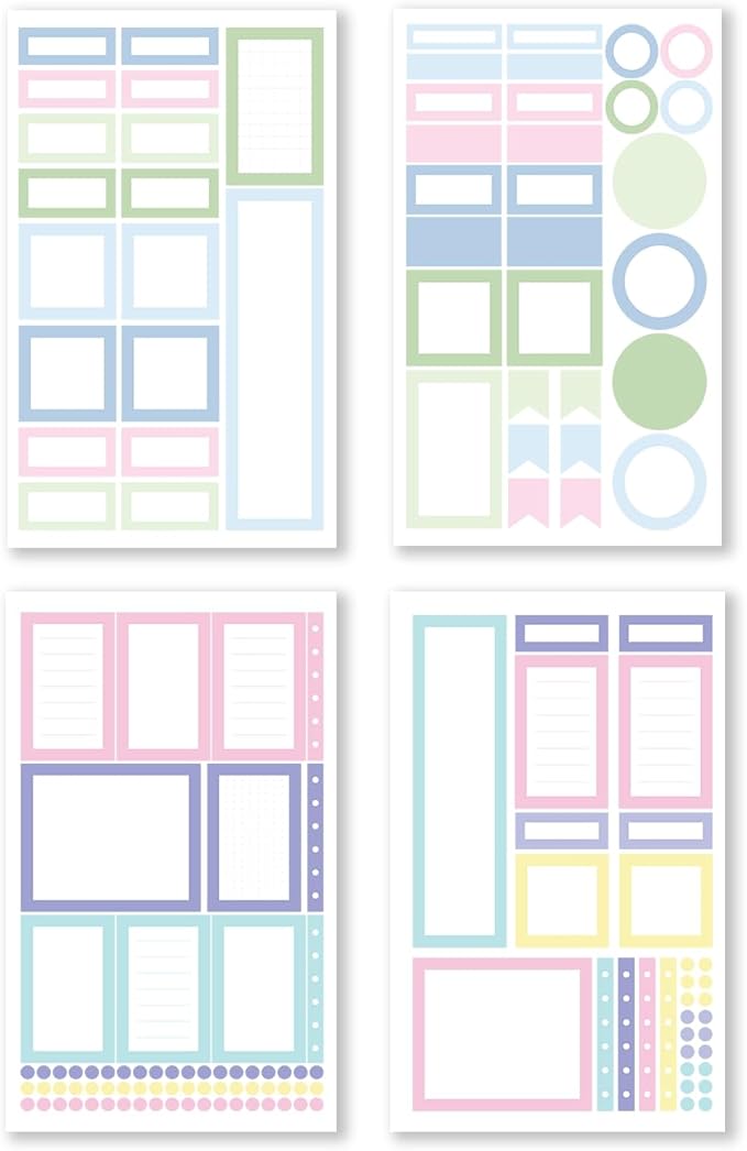 Rongrong Pastel Planner Stickers Book for Planners, Calendars, Journals and Projects – Functional Beautiful Pastel Colored Box Stickers – Scrapbook Accessories – 24 Pages