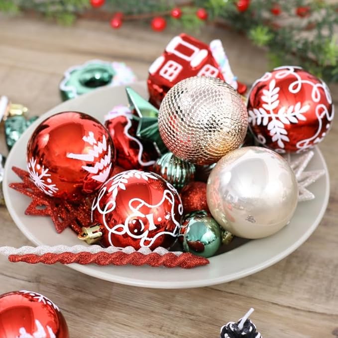 2025 Latest Model Premium 90 Pcs Shatterproof Christmas Ornaments Set,2.36 Inch Festive Baubles with Snowflake, Classic Gingerbread & Snowflake Designs, Ideal Gift for Xmas/Wedding/Party (Red & Gold