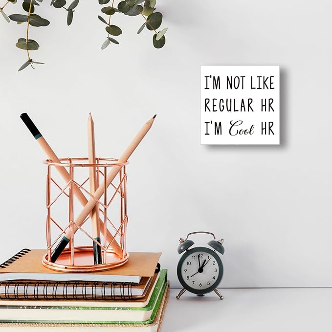 Funny Office Wood Box Sign - "I'm Not Like Regular HR I'm Cool HR" Humorous Wooden Block, 5x5x1 Inch Desk Decor for Female HR & Office Girls (Wall Mountable)