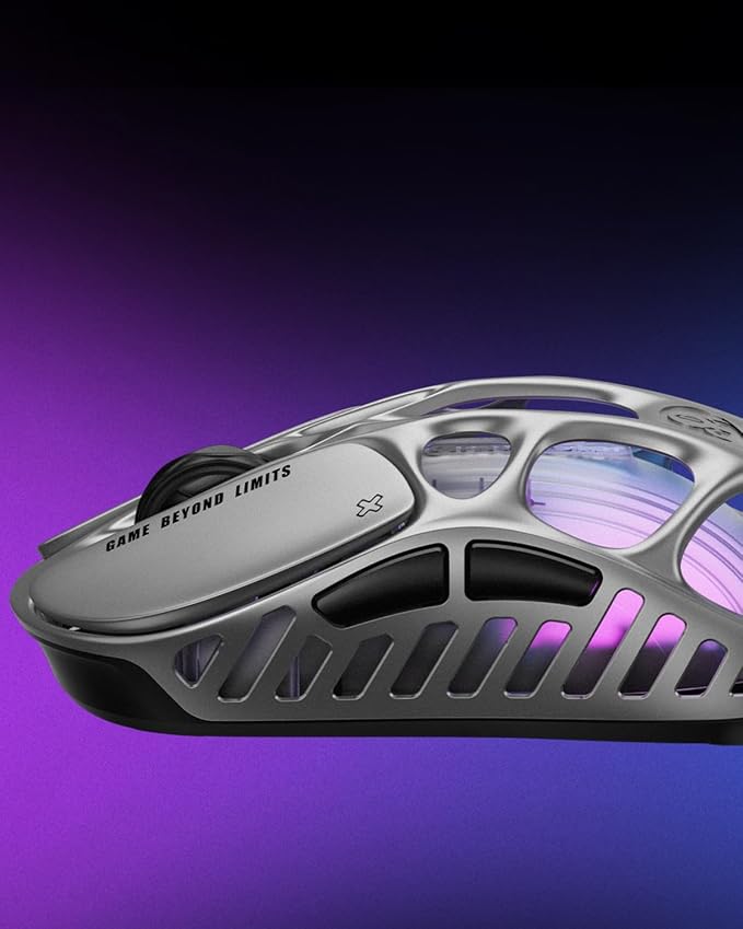 GravaStar Mercury X Wireless Gaming Mouse – 32,000 DPI PAW 3950 Sensor, 1000Hz Polling Rate, Only 49g, Magnesium Alloy Hollow Frame, RGB Lighting, 5 Programmable Buttons