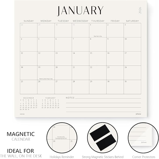 Jotsome Magnetic Calendar for Refrigerator 2025-2026, Monthly Fridge Calendar From Now to December 2026 13x11 inch, Easy Planning