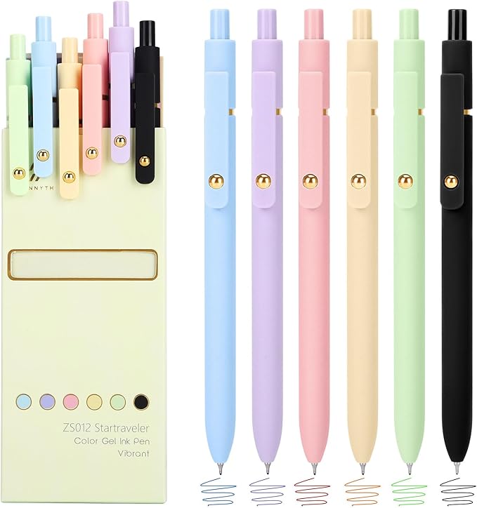 Ddaowanx Colored Gel Pens, 0.5mm Fine Point Retractable,Colorful Pens for Journaling,School Supplies, Gifts for Nurse and Teens, Stockings Stuffers for Women(6Pcs-Aesthetic Colors)