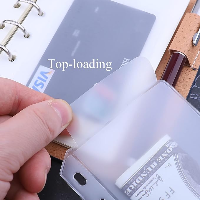 Antner 12PCS A7 Mini Binder Pockets 6-Hole No Zipper Budget Cash Envelopes Money Organizer for A7 6 Ring Binder Wallet, Clear Zipless Cash Stuffing Envelopes Planner Inserts Loose Leaf Filling Bags