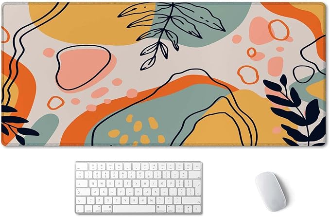 SSOIU Colorful Floral Boho Desk Mat, Abstract Mouse Pad, Extended, Extra Large, Non-Slip Water-Resistant Rubber Base, 35.5 x 15.7-inch