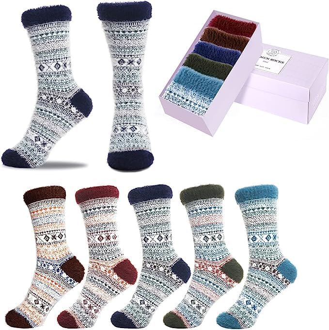5 Pairs Fuzzy Soft Cozy Comfortable Socks for Women, Casual Sleep Comfy Socks, Perfect Warm Winter Gifts for Women