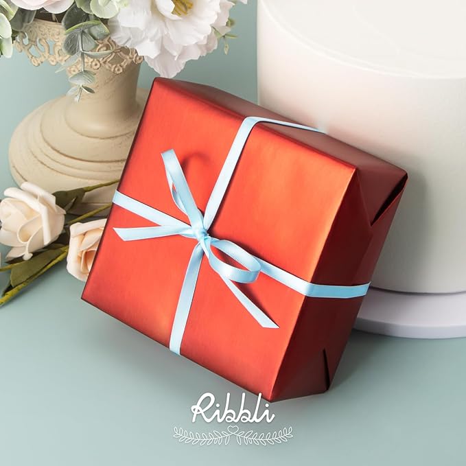 Ribbli Light Blue Baby Blue Double Faced Satin Ribbon,1/4” x Continuous 25 Yards,Use for Bows Bouquet,Gift Wrapping,Baby Shower,Floral Arrangement