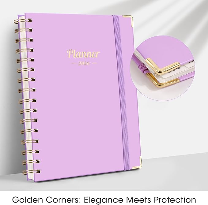AHGXG 2026 Planner, Weekly and Monthly, 2026 Calendar, Jan 2026 - Dec 2026, Hardcover with Monthly Tabs, 100 GSM Thick Paper, for Women School Home Office Supplies, 6" X 8.38", Purple