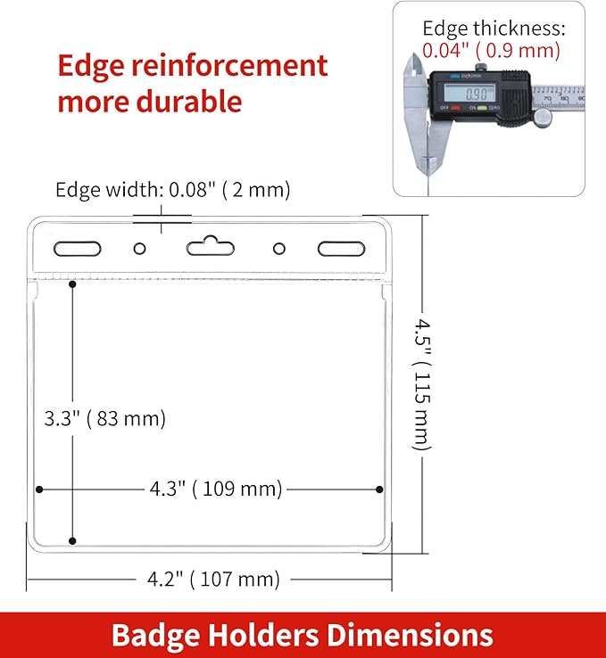 100 Pack Horizontal Clear ID Badge Holder, 4x3 Inch Plastic Name Tag Badge Holders, Card Protector Cover, Quick Load and Remove No Zipper Sleeve for Lanyard