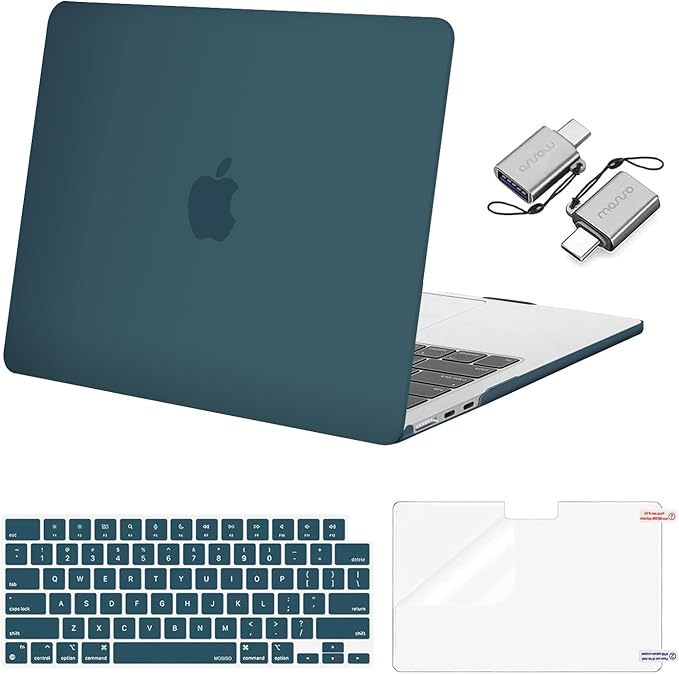 MOSISO Compatible with MacBook Air 13 inch Case 2025 2024 2023 2022 M4 A3240 M3 A3113 M2 A2681, Plastic Hard Shell&Keyboard Cover&Screen Film&Type C for MacBook Air 13.6 inch Case, Teal Green