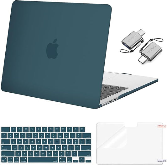 MOSISO Compatible with MacBook Air 13 inch Case 2025 2024 2023 2022 M4 A3240 M3 A3113 M2 A2681, Plastic Hard Shell&Keyboard Cover&Screen Film&Type C for MacBook Air 13.6 inch Case, Teal Green