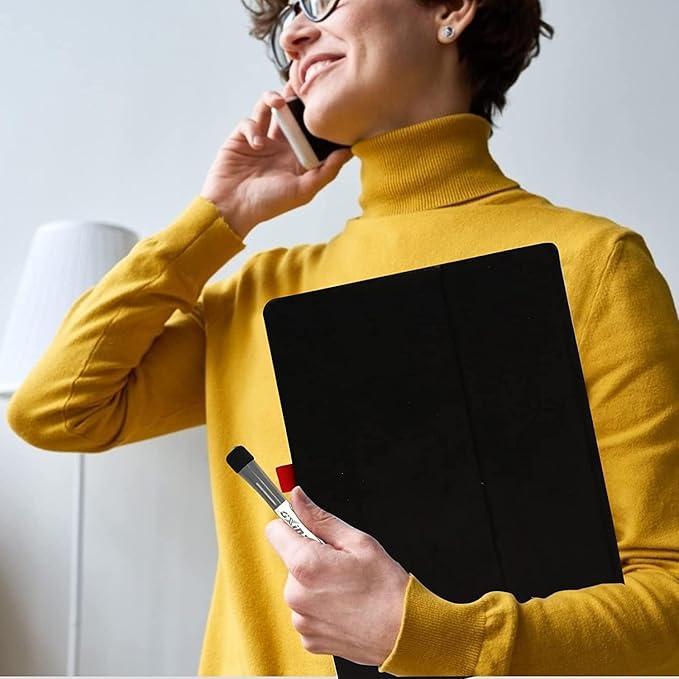 Desktop Dry Erase Board,12" X 9" Small White Board,Portable whiteboard with Stand, Marker and Eraser Wipe, A4 Notebook White Board Easel for Kids Drawing on Desk, for Students Shool (Black) (Black)
