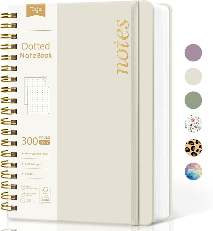 Spiral Dotted Notebook Journal for Work, 300 Pages, Thick B5 (7.1"x10") Bullet Dotted Journal for Women & Writing, Hardcover Notebook for Note Taking, Perfect for Work School Note Taking Business, Grey Beige