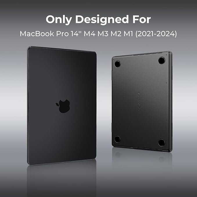 KEROM Space Black Case for MacBook Pro 14 inch 2025-2021 M5 M4 M3 M2 M1 Pro/Max Chip A3434 A3112 A3185 A3401 A2918 A2992 A2779 A2442, Frosted Matte Plastic Hardshell & Keyboard Cover, Black Clear