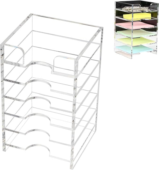 Acrylic Sticky Note Holder 6-Tiers, Adjustable Sticky Note Organizer for Desk Colorful, Desktop Multiple Self Stick Note Pad Holder for Office Home School Desk Accessories Stationery Supplies