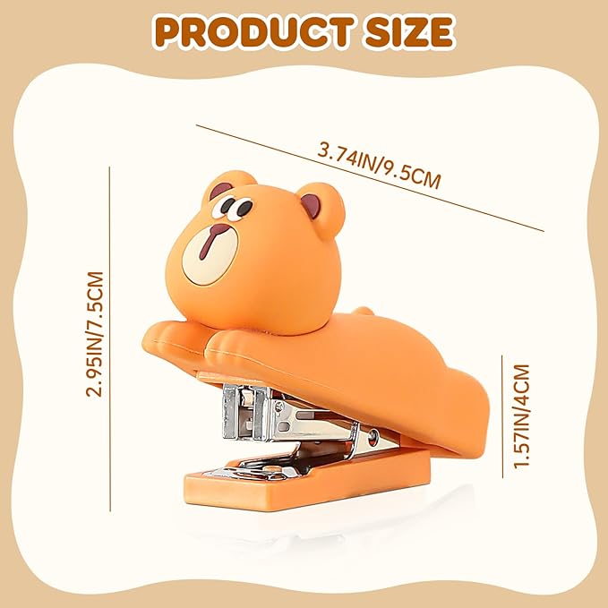 Honagu Mini Cute Animal Stapler with Staples, Cartoon Stereoscopic Silicone (PVC) Stapler, Labor-Saving Office Supplies for Students Kids (Coffee Bear)